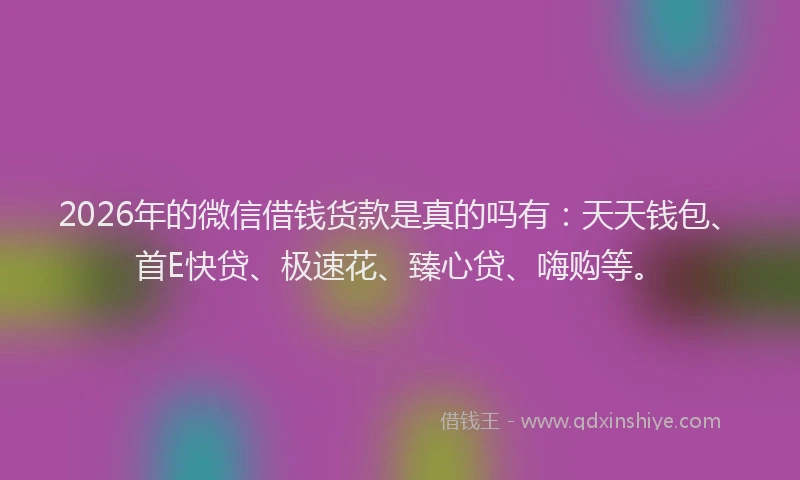 2026年的微信借钱货款是真的吗有:天天钱包、首E快贷、极速花、臻心贷、嗨购等。