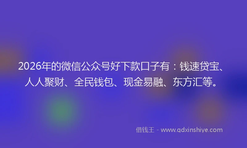 2026年的微信公众号好下款口子有：钱速贷宝、人人聚财、全民钱包、现金易融、东方汇等。