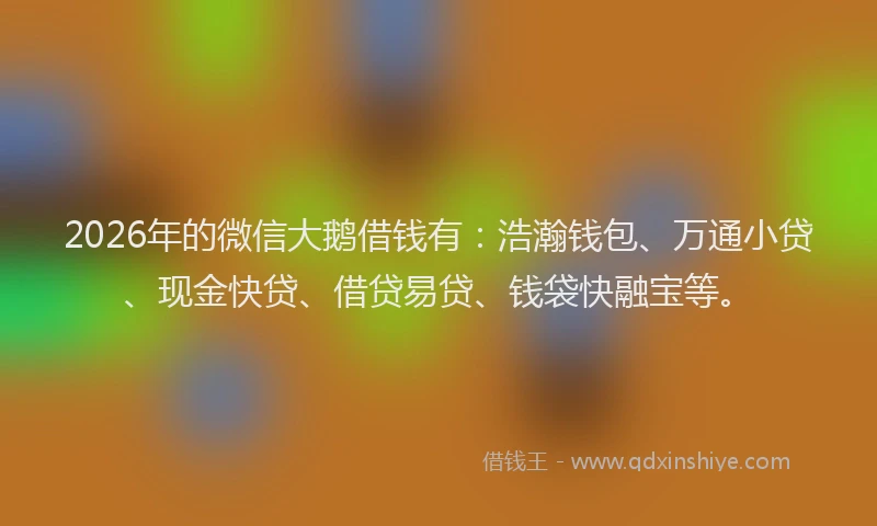 2026年的微信大鹅借钱有：浩瀚钱包、万通小贷、现金快贷、借贷易贷、钱袋快融宝等。