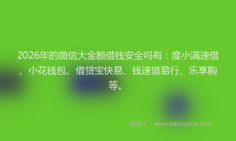 2026年的微信大金额借钱安全吗有：度小满速借、小花钱包、借贷宝快易、钱速借易行、乐享购等。
