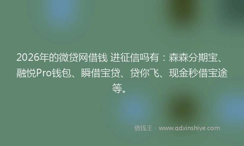 2026年的微贷网借钱 进征信吗有：森森分期宝、融悦Pro钱包、瞬借宝贷、贷你飞、现金秒借宝途等。