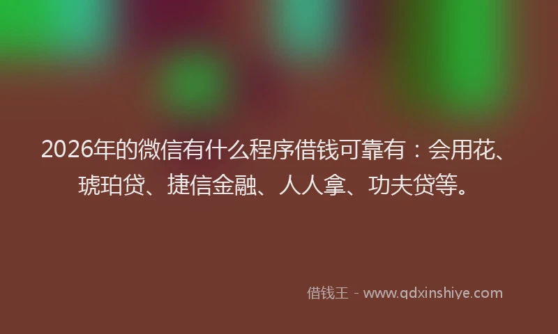 2026年的微信有什么程序借钱可靠有：会用花、琥珀贷、捷信金融、人人拿、功夫贷等。