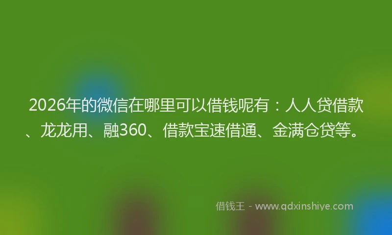 2026年的微信在哪里可以借钱呢有:人人贷借款、龙龙用、融360、借款宝速借通、金满仓贷等。