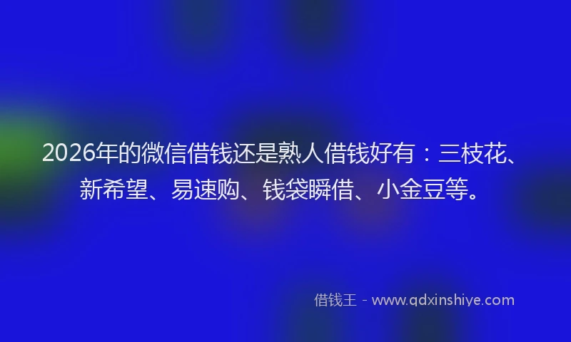 2026年的微信借钱还是熟人借钱好有：三枝花、新希望、易速购、钱袋瞬借、小金豆等。