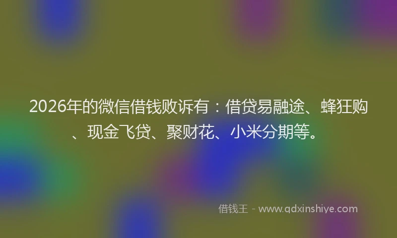 2026年的微信借钱败诉有：借贷易融途、蜂狂购、现金飞贷、聚财花、小米分期等。