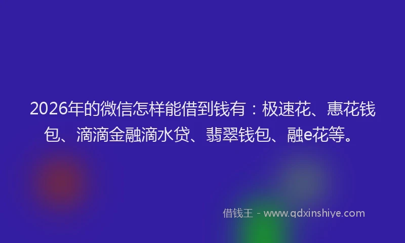 2026年的微信怎样能借到钱有：极速花、惠花钱包、滴滴金融滴水贷、翡翠钱包、融e花等。