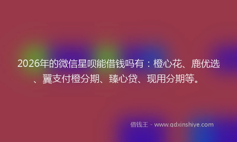 2026年的微信星呗能借钱吗有：橙心花、鹿优选、翼支付橙分期、臻心贷、现用分期等。