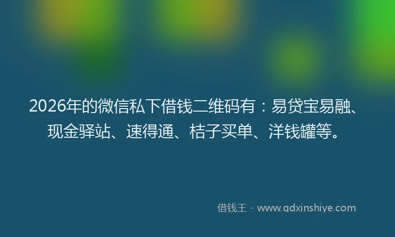 2026年的微信私下借钱二维码有：易贷宝易融、现金驿站、速得通、桔子买单、洋钱罐等。