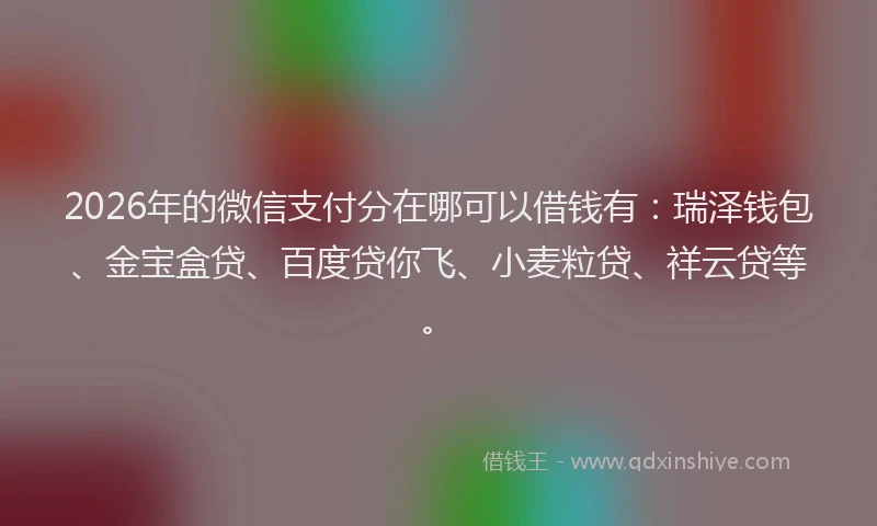 2026年的微信支付分在哪可以借钱有：瑞泽钱包、金宝盒贷、百度贷你飞、小麦粒贷、祥云贷等。