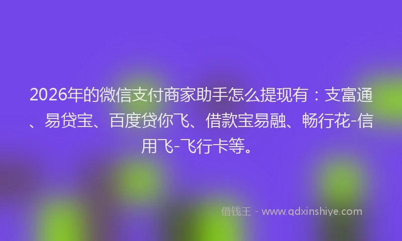 2026年的微信支付商家助手怎么提现有：支富通、易贷宝、百度贷你飞、借款宝易融、畅行花-信用飞-飞行卡等。