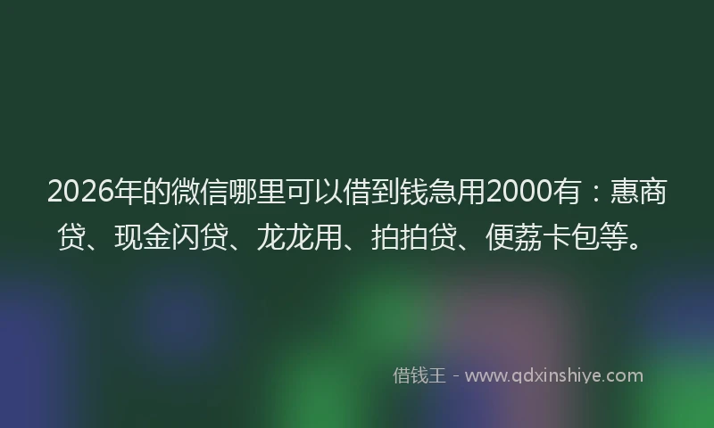 2026年的微信哪里可以借到钱急用2000有：惠商贷、现金闪贷、龙龙用、拍拍贷、便荔卡包等。