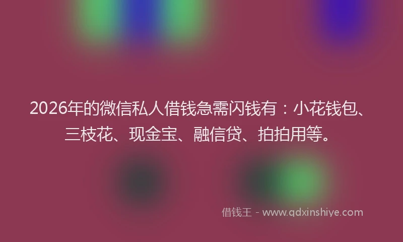 2026年的微信私人借钱急需闪钱有：小花钱包、三枝花、现金宝、融信贷、拍拍用等。