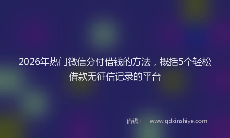 2026年热门微信分付借钱的方法，概括5个轻松借款无征信记录的平台
