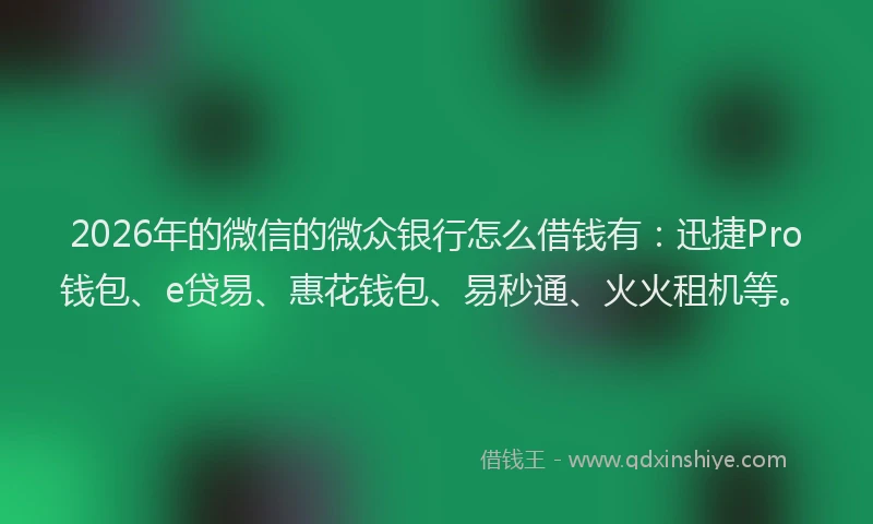 2026年的微信的微众银行怎么借钱有:迅捷Pro钱包、e贷易、惠花钱包、易秒通、火火租机等。