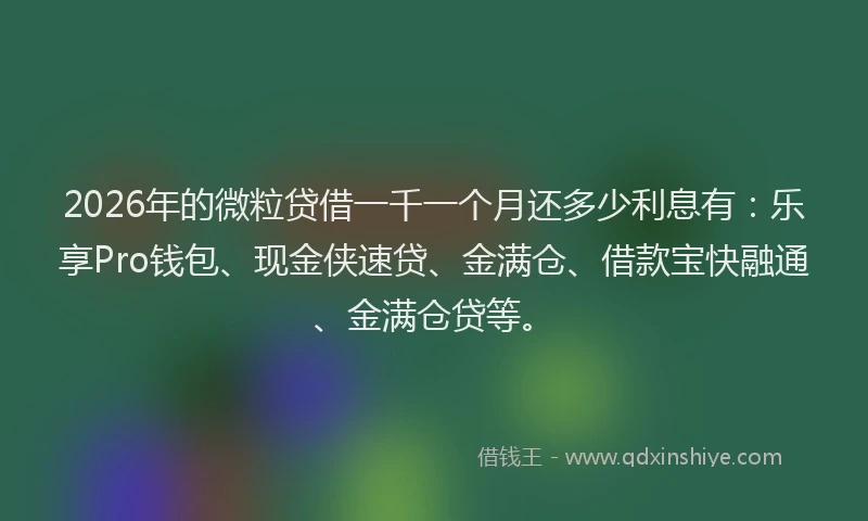 2026年的微粒贷借一千一个月还多少利息有：乐享Pro钱包、现金侠速贷、金满仓、借款宝快融通、金满仓贷等。