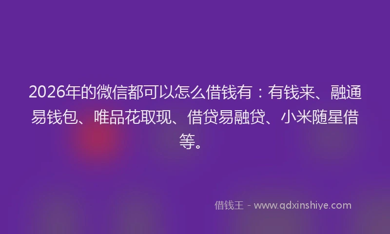 2026年的微信都可以怎么借钱有：有钱来、融通易钱包、唯品花取现、借贷易融贷、小米随星借等。