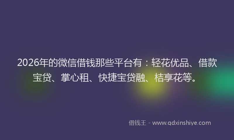2026年的微信借钱那些平台有:轻花优品、借款宝贷、掌心租、快捷宝贷融、桔享花等。