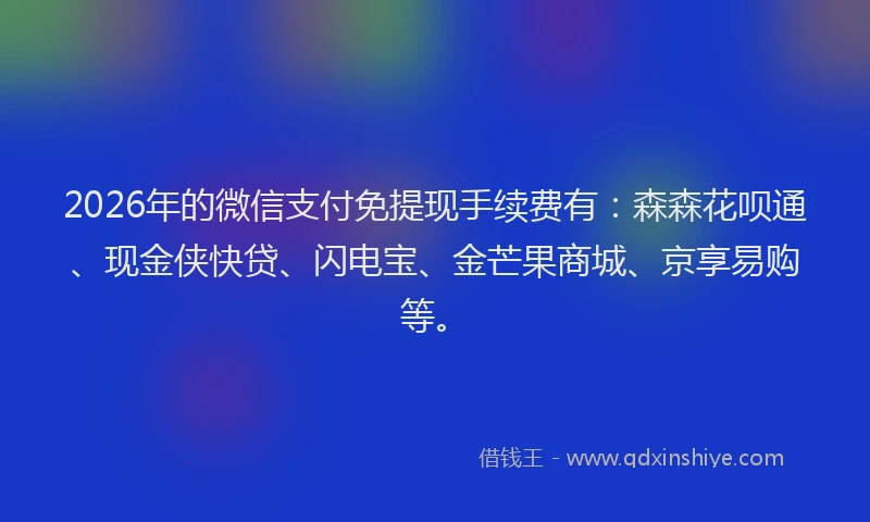 2026年的微信支付免提现手续费有:森森花呗通、现金侠快贷、闪电宝、金芒果商城、京享易购等。
