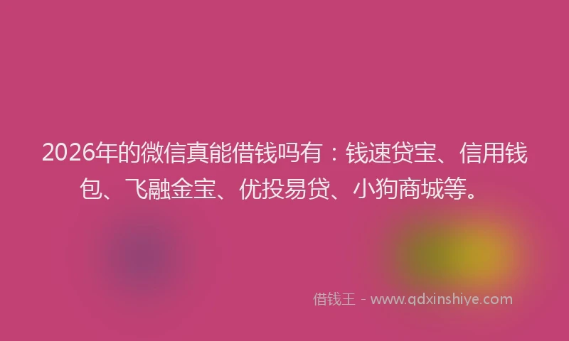 2026年的微信真能借钱吗有：钱速贷宝、信用钱包、飞融金宝、优投易贷、小狗商城等。
