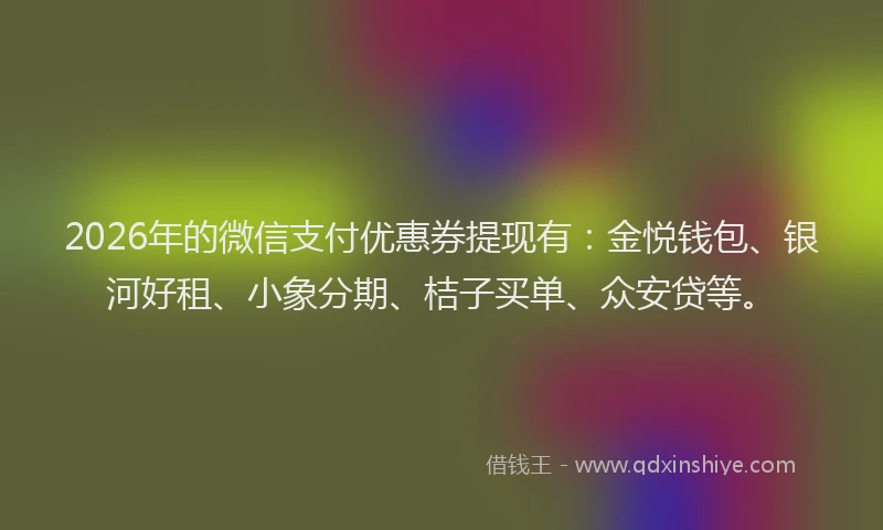 2026年的微信支付优惠券提现有：金悦钱包、银河好租、小象分期、桔子买单、众安贷等。