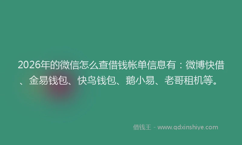 2026年的微信怎么查借钱帐单信息有：微博快借、金易钱包、快鸟钱包、鹅小易、老哥租机等。