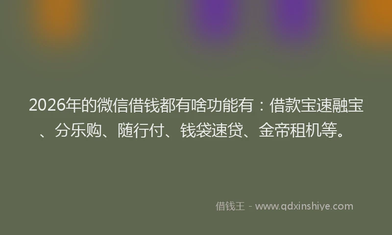 2026年的微信借钱都有啥功能有：借款宝速融宝、分乐购、随行付、钱袋速贷、金帝租机等。