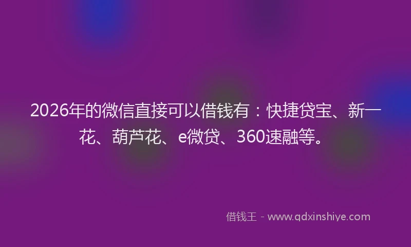 2026年的微信直接可以借钱有:快捷贷宝、新一花、葫芦花、e微贷、360速融等。