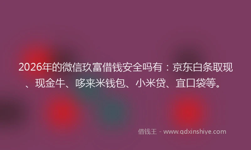 2026年的微信玖富借钱安全吗有:京东白条取现、现金牛、哆来米钱包、小米贷、宜口袋等。