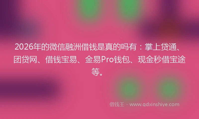 2026年的微信融洲借钱是真的吗有：掌上贷通、团贷网、借钱宝易、金易Pro钱包、现金秒借宝途等。