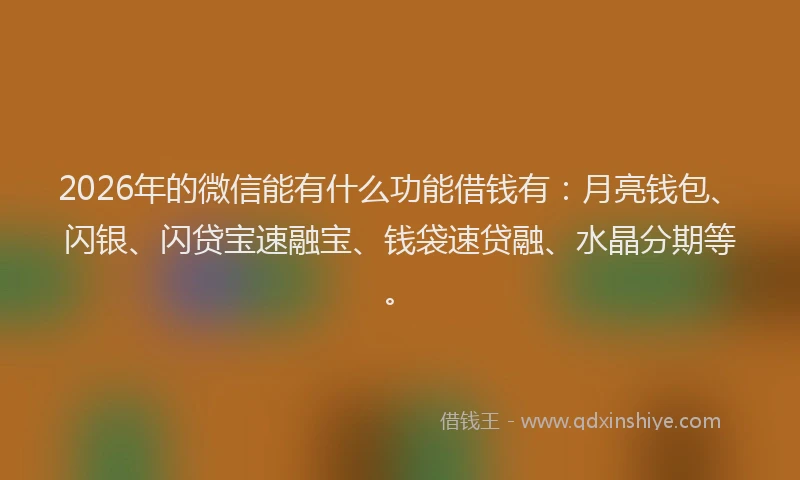 2026年的微信能有什么功能借钱有：月亮钱包、闪银、闪贷宝速融宝、钱袋速贷融、水晶分期等。