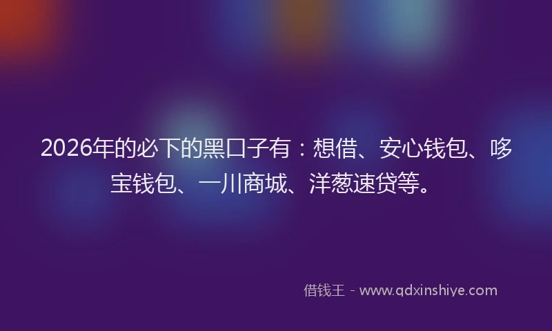 2026年的必下的黑口子有：想借、安心钱包、哆宝钱包、一川商城、洋葱速贷等。