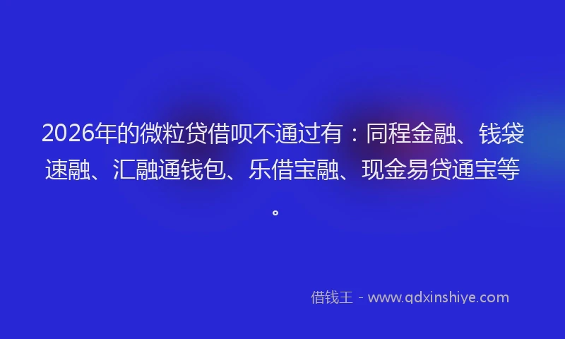 2026年的微粒贷借呗不通过有：同程金融、钱袋速融、汇融通钱包、乐借宝融、现金易贷通宝等。