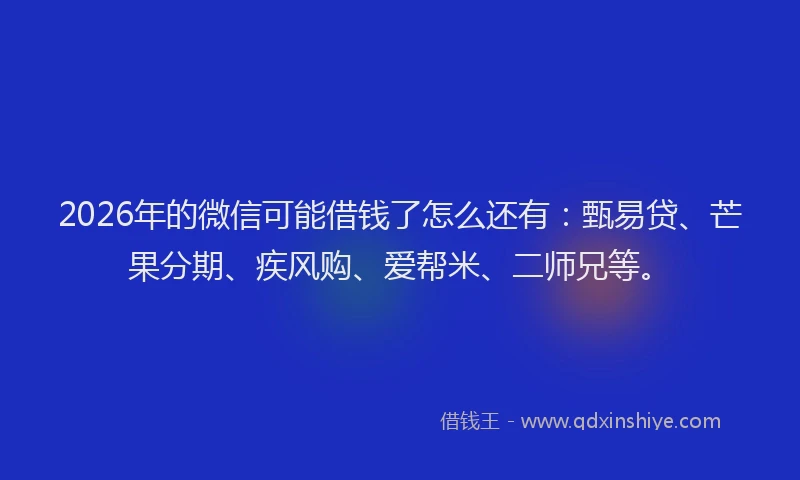 2026年的微信可能借钱了怎么还有：甄易贷、芒果分期、疾风购、爱帮米、二师兄等。