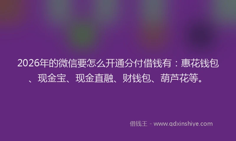 2026年的微信要怎么开通分付借钱有：惠花钱包、现金宝、现金直融、财钱包、葫芦花等。