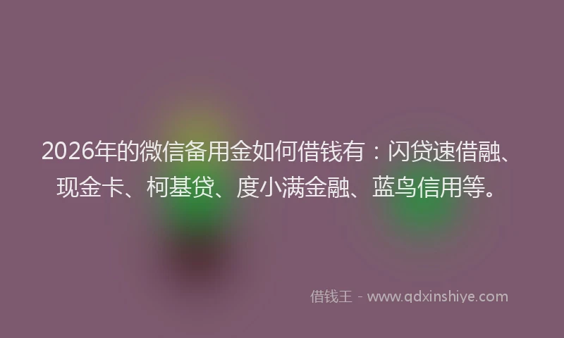 2026年的微信备用金如何借钱有：闪贷速借融、现金卡、柯基贷、度小满金融、蓝鸟信用等。