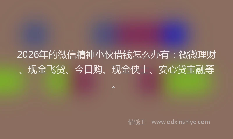 2026年的微信精神小伙借钱怎么办有：微微理财、现金飞贷、今日购、现金侠士、安心贷宝融等。