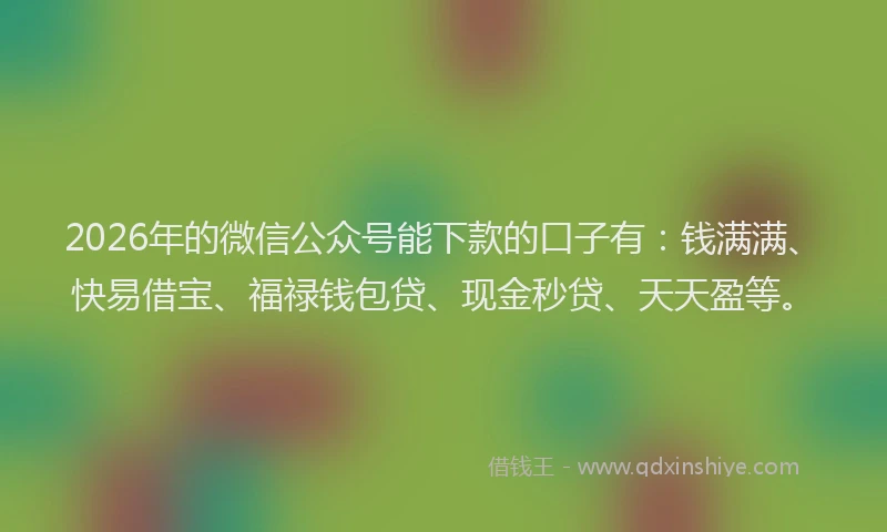 2026年的微信公众号能下款的口子有：钱满满、快易借宝、福禄钱包贷、现金秒贷、天天盈等。