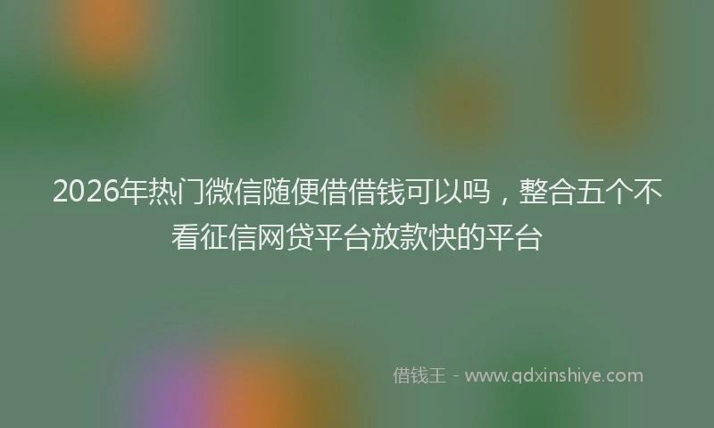 2026年热门微信随便借借钱可以吗，整合五个不看征信网贷平台放款快的平台