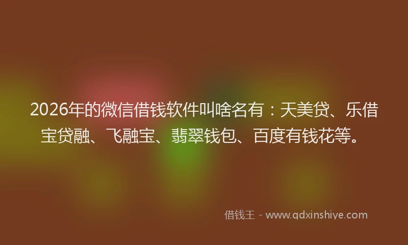 2026年的微信借钱软件叫啥名有:天美贷、乐借宝贷融、飞融宝、翡翠钱包、百度有钱花等。
