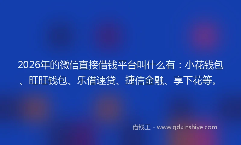 2026年的微信直接借钱平台叫什么有：小花钱包、旺旺钱包、乐借速贷、捷信金融、享下花等。