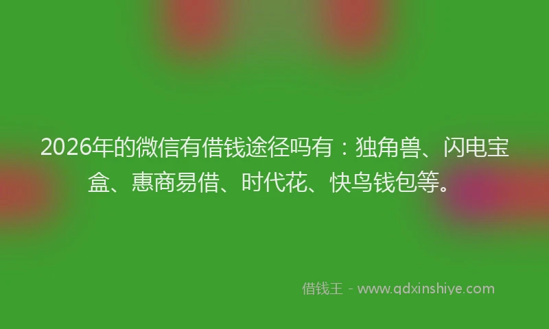 2026年的微信有借钱途径吗有：独角兽、闪电宝盒、惠商易借、时代花、快鸟钱包等。