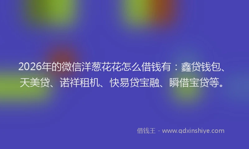 2026年的微信洋葱花花怎么借钱有：鑫贷钱包、天美贷、诺祥租机、快易贷宝融、瞬借宝贷等。