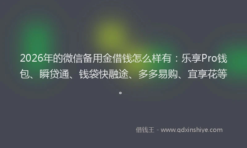 2026年的微信备用金借钱怎么样有：乐享Pro钱包、瞬贷通、钱袋快融途、多多易购、宜享花等。