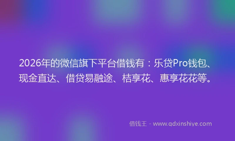 2026年的微信旗下平台借钱有：乐贷Pro钱包、现金直达、借贷易融途、桔享花、惠享花花等。