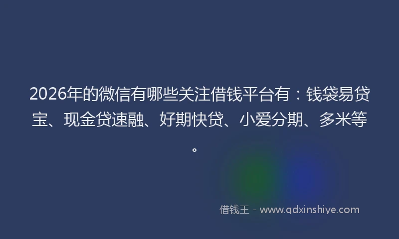 2026年的微信有哪些关注借钱平台有：钱袋易贷宝、现金贷速融、好期快贷、小爱分期、多米等。