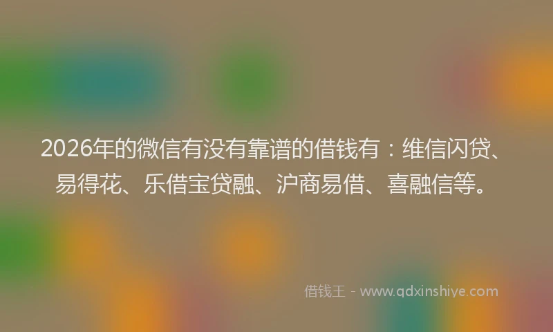 2026年的微信有没有靠谱的借钱有：维信闪贷、易得花、乐借宝贷融、沪商易借、喜融信等。