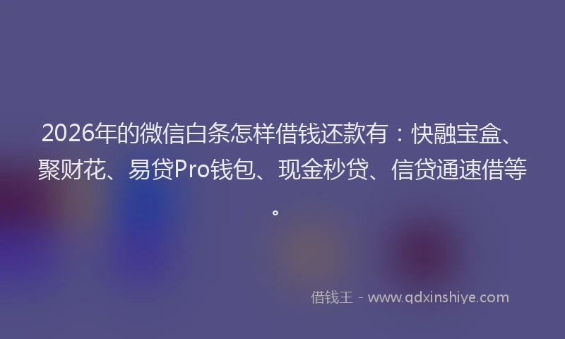 2026年的微信白条怎样借钱还款有:快融宝盒、聚财花、易贷Pro钱包、现金秒贷、信贷通速借等。
