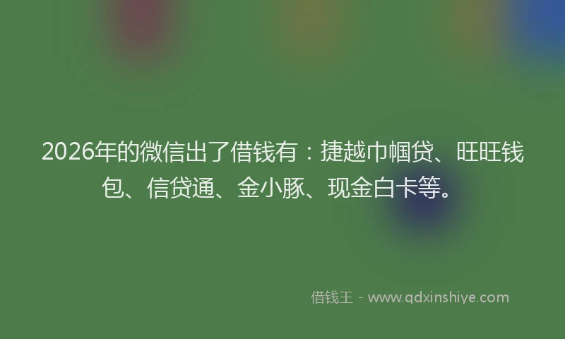2026年的微信出了借钱有：捷越巾帼贷、旺旺钱包、信贷通、金小豚、现金白卡等。