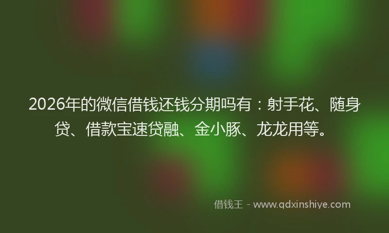 2026年的微信借钱还钱分期吗有：射手花、随身贷、借款宝速贷融、金小豚、龙龙用等。