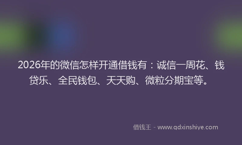 2026年的微信怎样开通借钱有：诚信一周花、钱贷乐、全民钱包、天天购、微粒分期宝等。